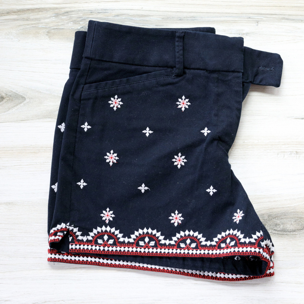 Loft Red, White and Blue Embroidered Shorts